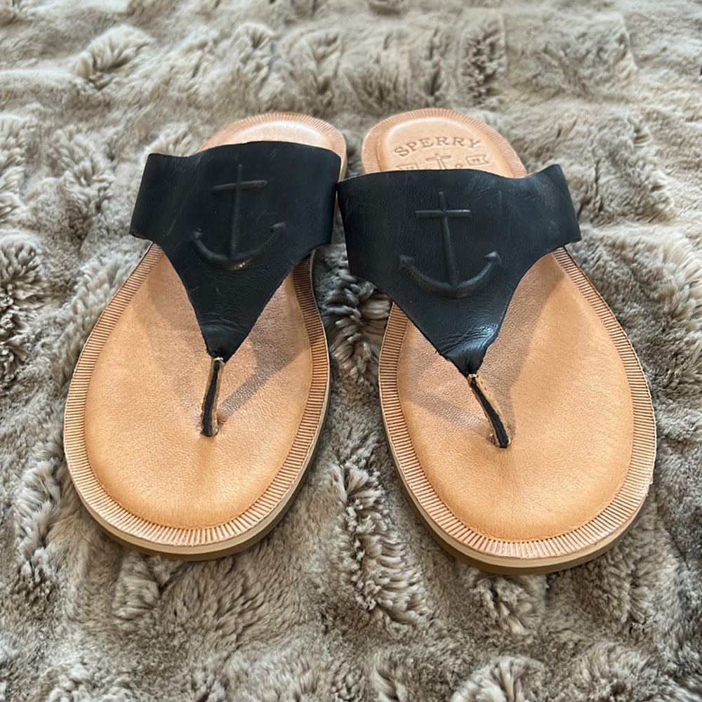 Sperry Nautical Blue Leather Thong Sandals 8